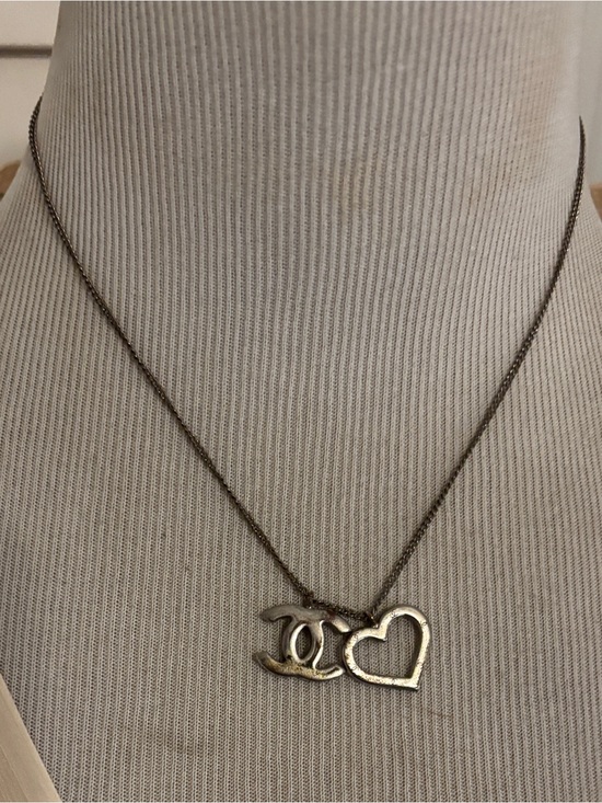 CHANEL Jewelry - CHANEL Silver-Tone CC Logo with Heart Pendant Necklace